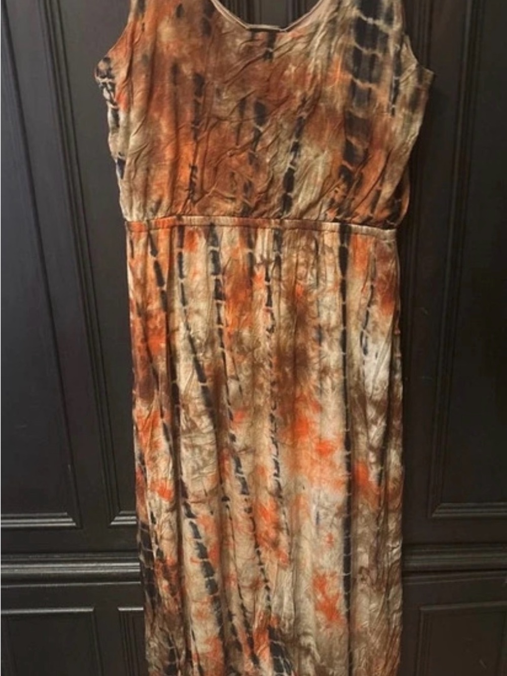 bobeau Brown and Orange Tie-Dye Maxi Dress